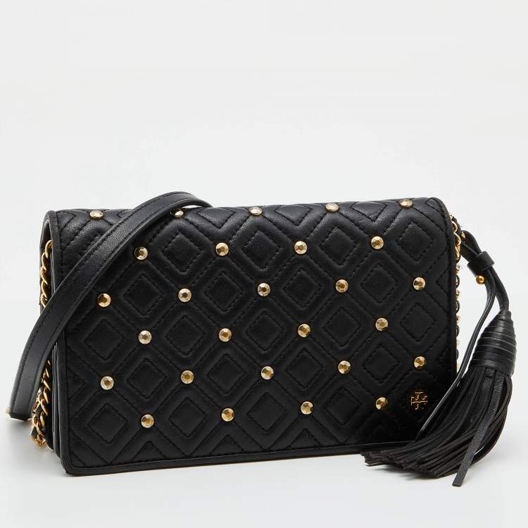 Pre Owned Tory Burch Black Quilted Leather Flap Chain Shoulder Bag