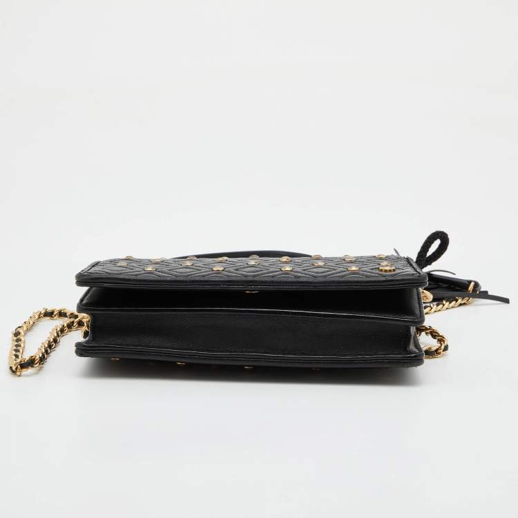 Pre Owned Tory Burch Black Quilted Leather Flap Chain Shoulder Bag