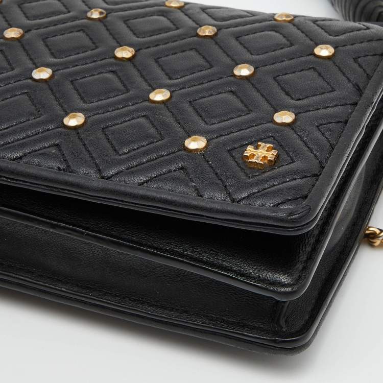 Pre Owned Tory Burch Black Quilted Leather Flap Chain Shoulder Bag