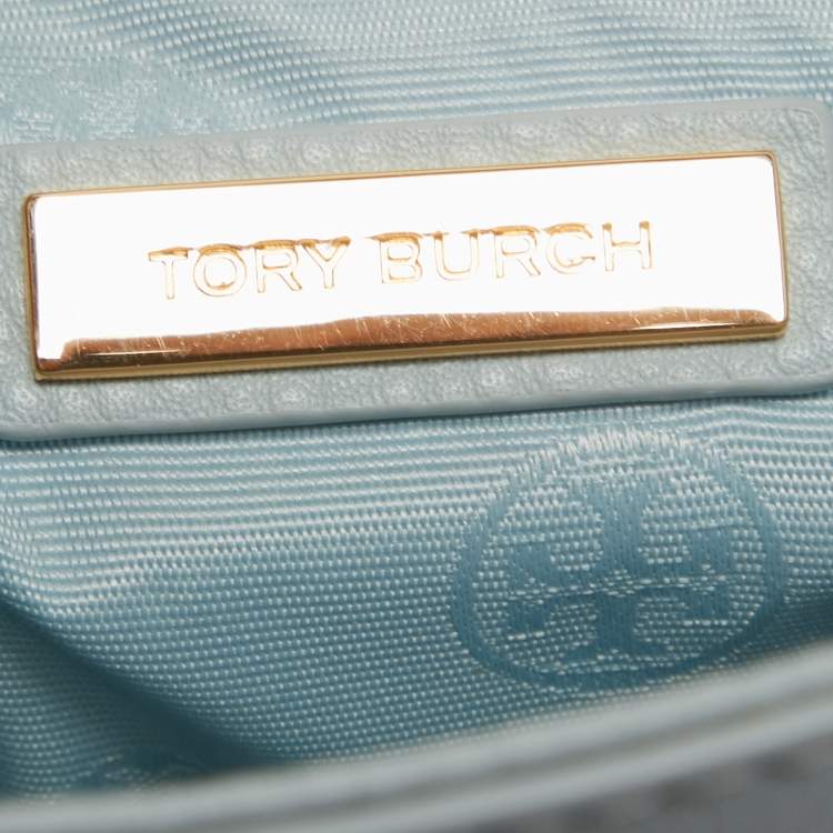 Pre Owned Tory Burch Sky Blue Leather Large Britten Flap Shoulder Bag