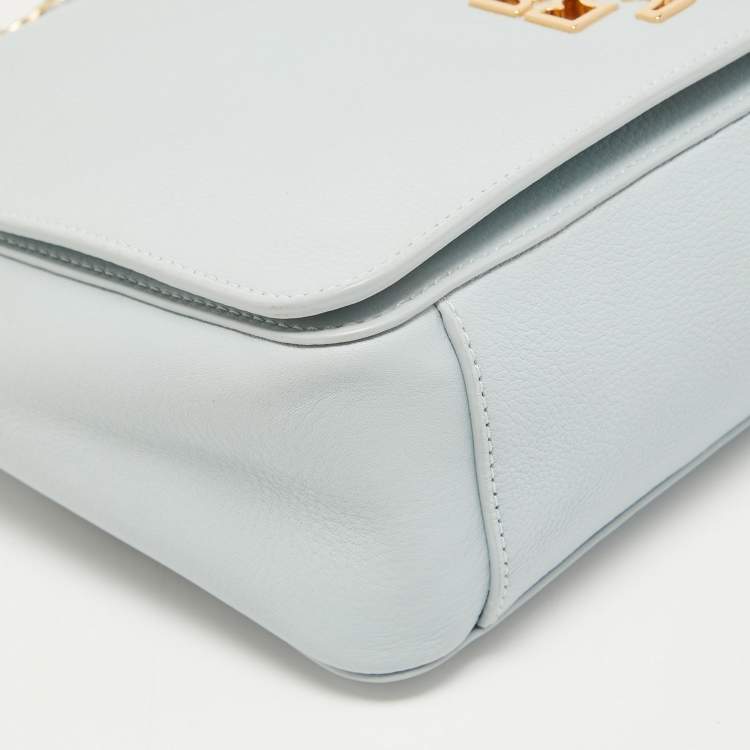Pre Owned Tory Burch Sky Blue Leather Large Britten Flap Shoulder Bag