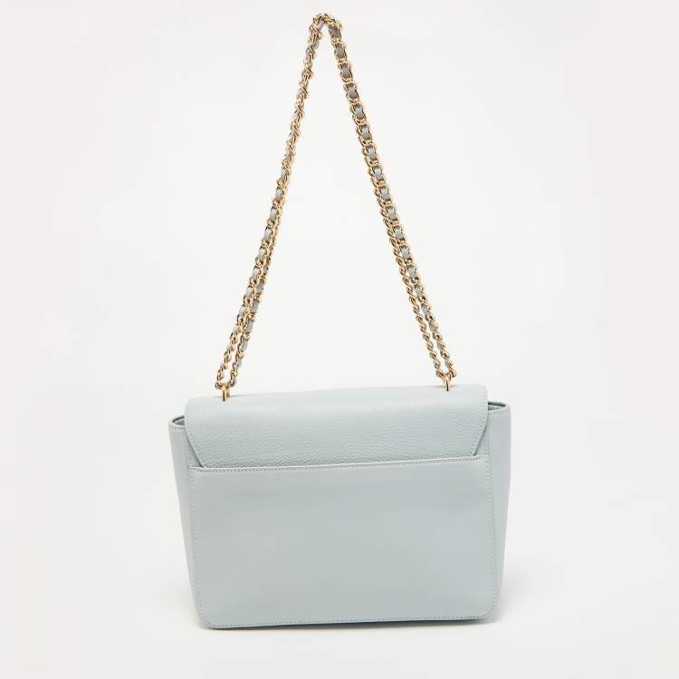 Pre Owned Tory Burch Sky Blue Leather Large Britten Flap Shoulder Bag