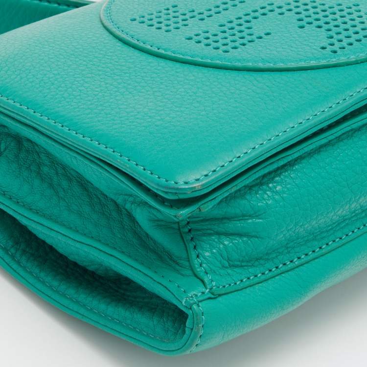 Pre Owned Tory Burch Green Leather Perforated Kipp Crossbody Bag