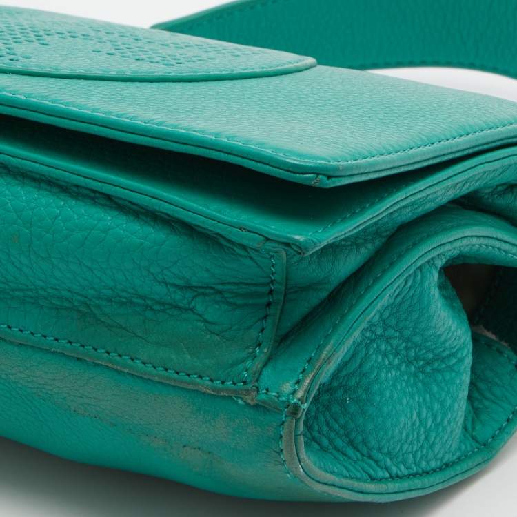 Pre Owned Tory Burch Green Leather Perforated Kipp Crossbody Bag