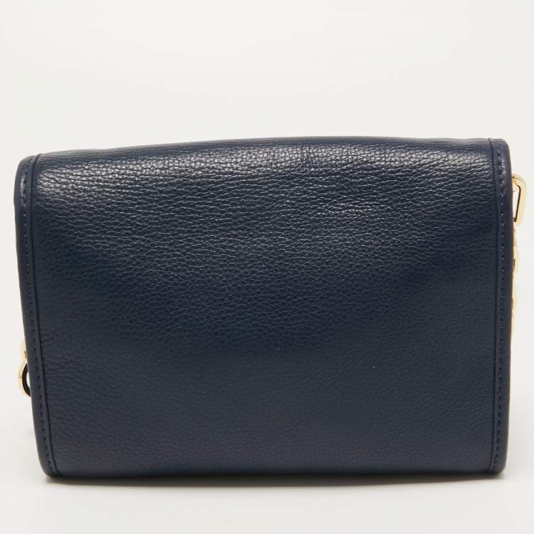 Pre Owned Tory Burch Dark Blue Leather Britten Flap Crossbody Bag