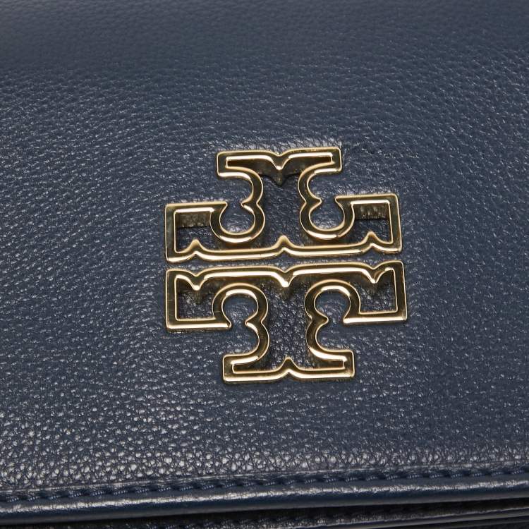 Pre Owned Tory Burch Dark Blue Leather Britten Flap Crossbody Bag