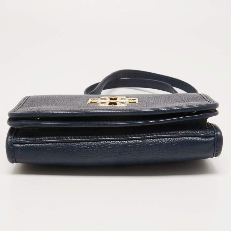 Pre Owned Tory Burch Dark Blue Leather Britten Flap Crossbody Bag