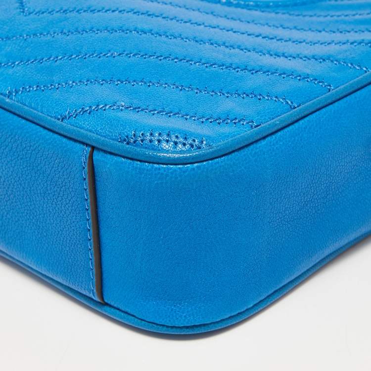 Pre Owned Tory Burch Blue Chevron Leather Fleming Camera Crossbody Bag