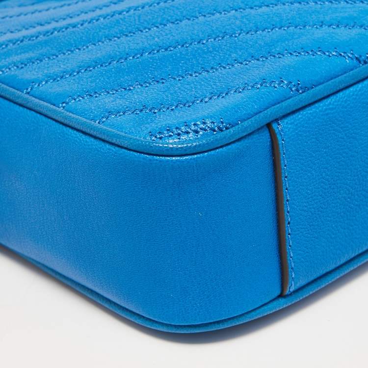 Pre Owned Tory Burch Blue Chevron Leather Fleming Camera Crossbody Bag