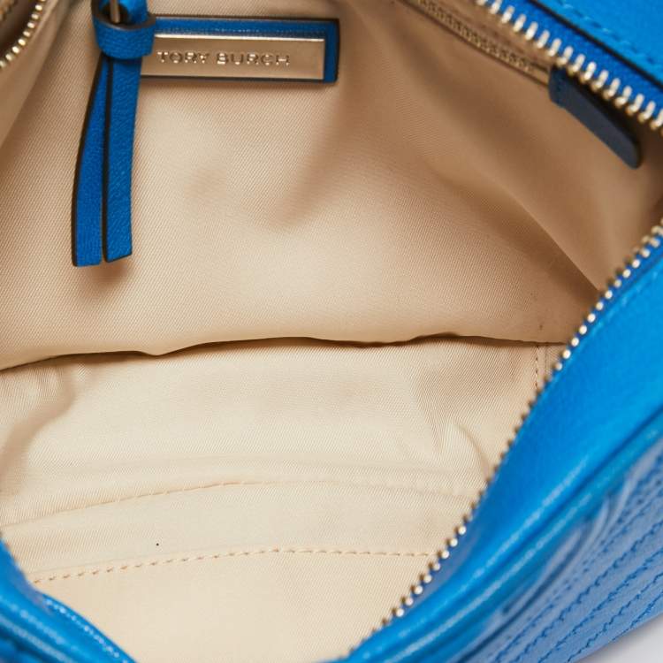 Pre Owned Tory Burch Blue Chevron Leather Fleming Camera Crossbody Bag