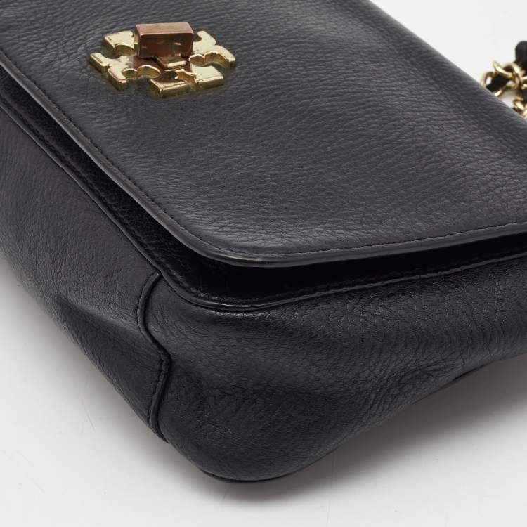 Pre Owned Tory Burch Black Leather Kira Flap Crossbody Bag