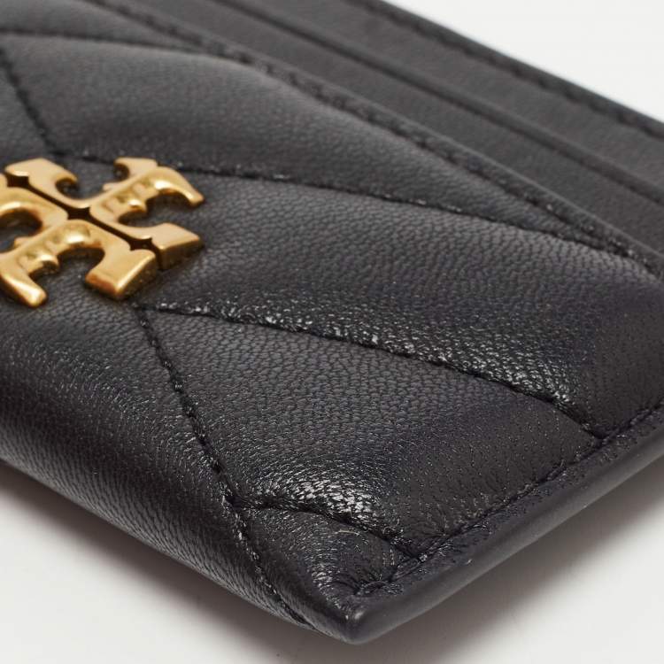 Pre Owned Tory Burch Black Chevron Leather Kira Card Holder