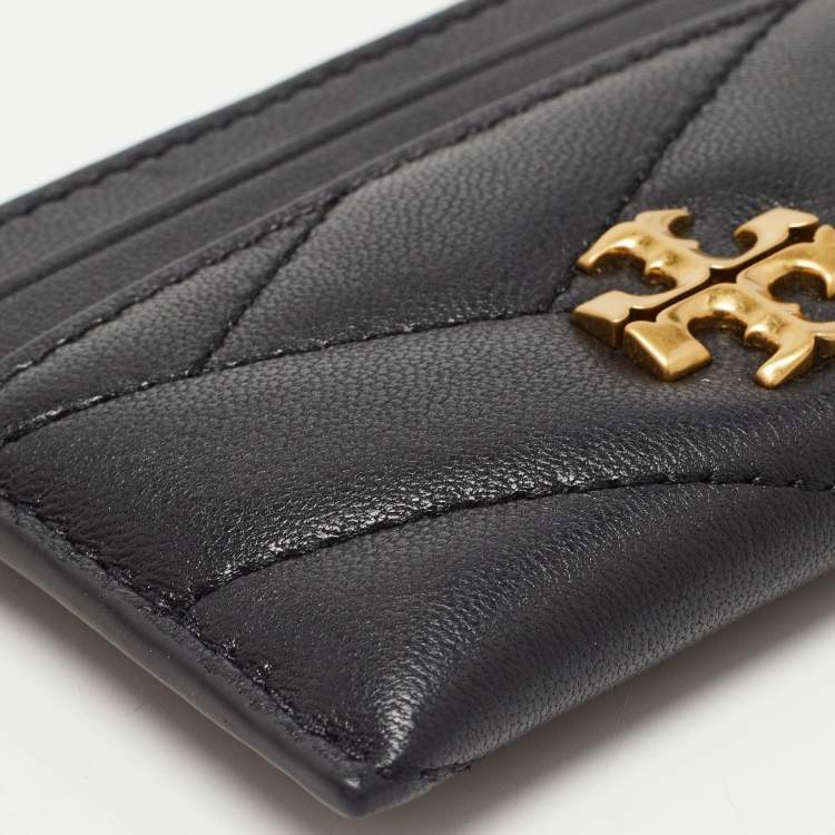 Pre Owned Tory Burch Black Chevron Leather Kira Card Holder