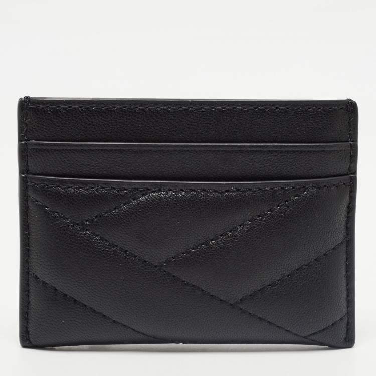 Pre Owned Tory Burch Black Chevron Leather Kira Card Holder