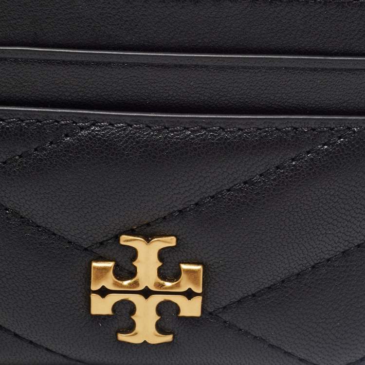 Pre Owned Tory Burch Black Chevron Leather Kira Card Holder