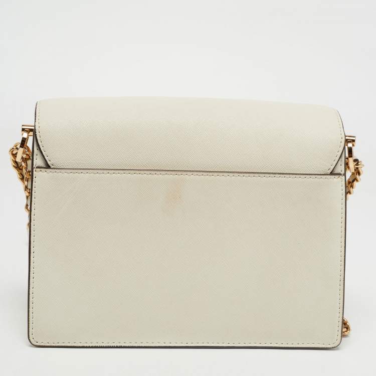 Pre Owned Tory Burch White Leather Robinson Crossbody Bag