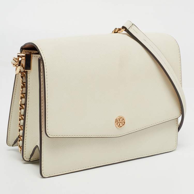 Pre Owned Tory Burch White Leather Robinson Crossbody Bag