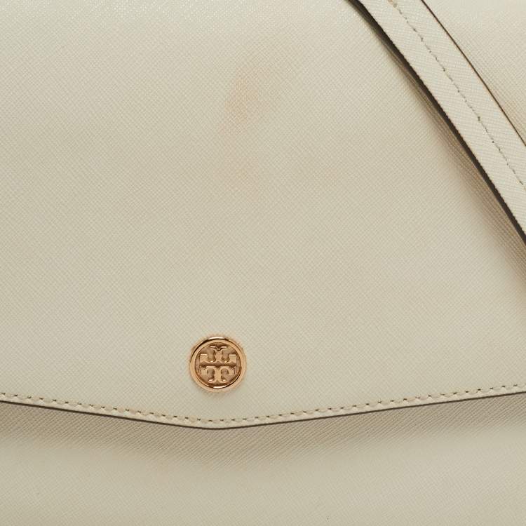 Pre Owned Tory Burch White Leather Robinson Crossbody Bag