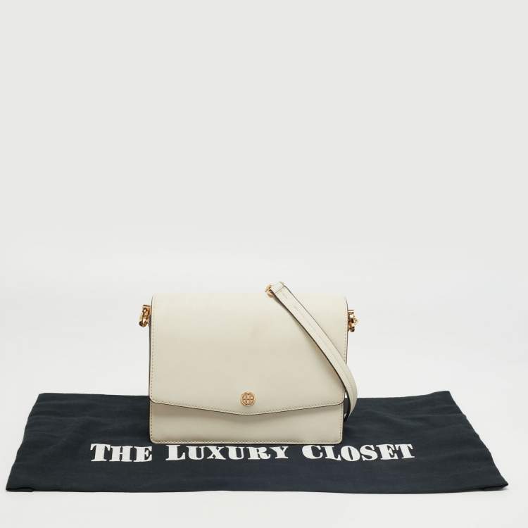 Pre Owned Tory Burch White Leather Robinson Crossbody Bag