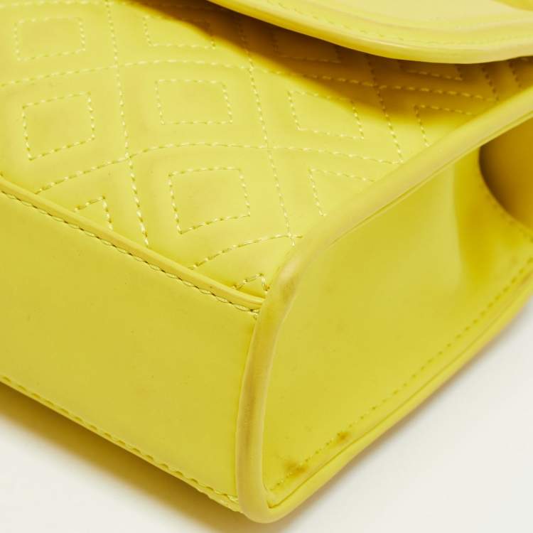 Pre Owned Tory Burch Yellow Leather Small Fleming Shoulder Bag
