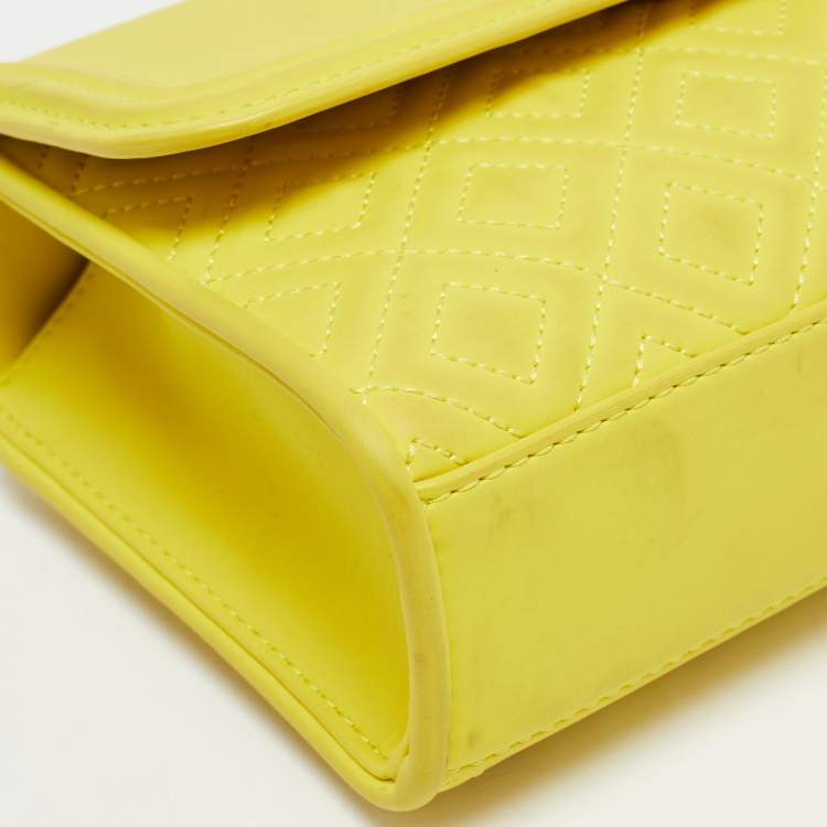 Pre Owned Tory Burch Yellow Leather Small Fleming Shoulder Bag