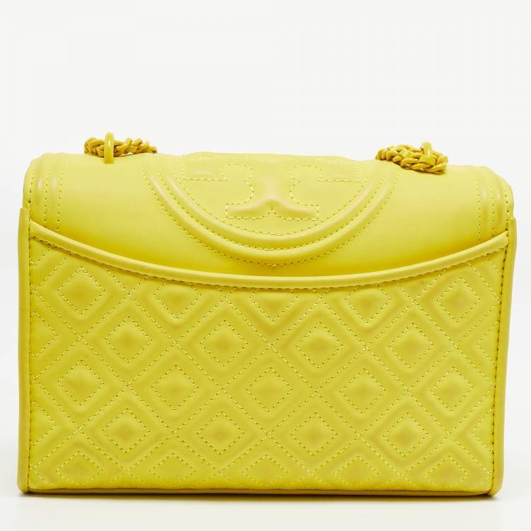 Pre Owned Tory Burch Yellow Leather Small Fleming Shoulder Bag