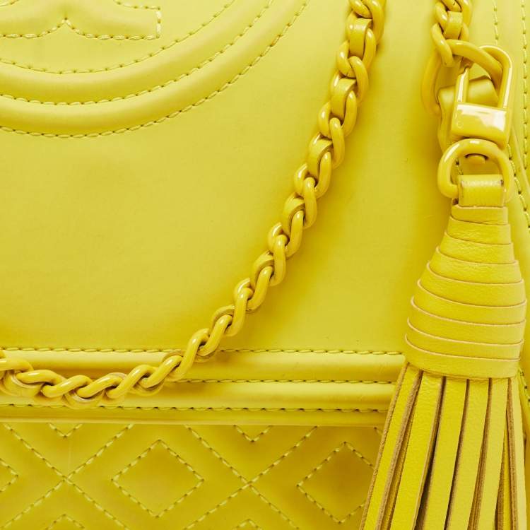 Pre Owned Tory Burch Yellow Leather Small Fleming Shoulder Bag