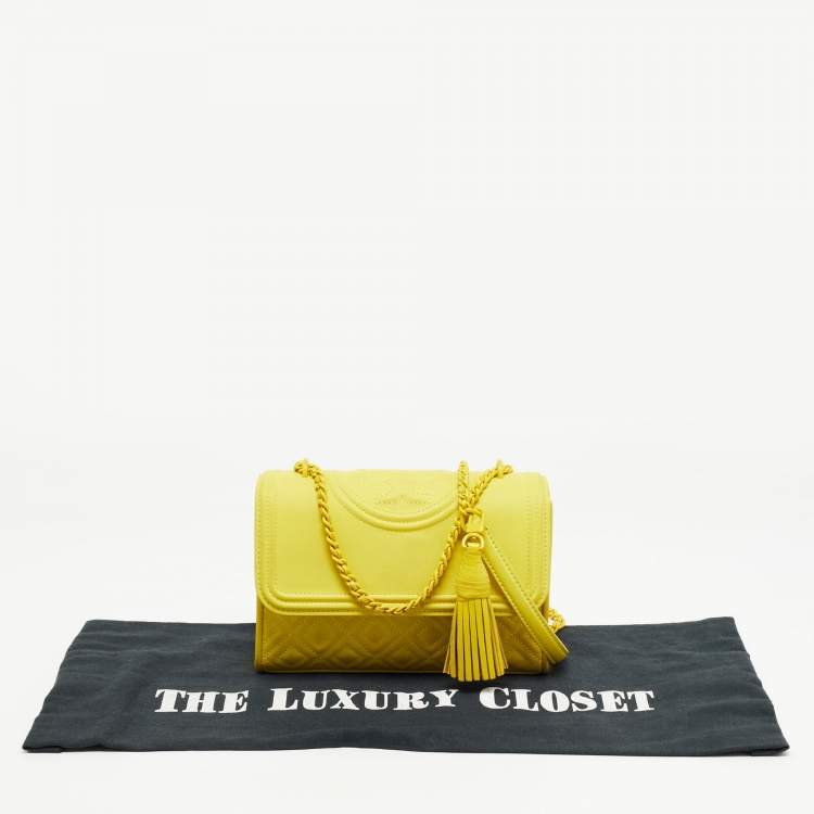 Pre Owned Tory Burch Yellow Leather Small Fleming Shoulder Bag