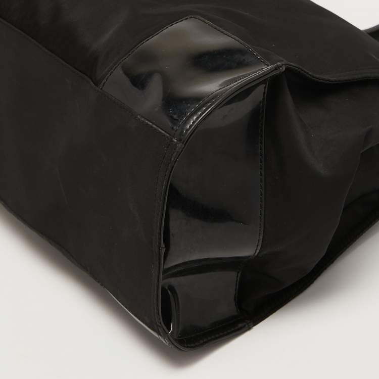 Pre Owned Tory Burch Black Patent Leather and Nylon Large Ella Tote