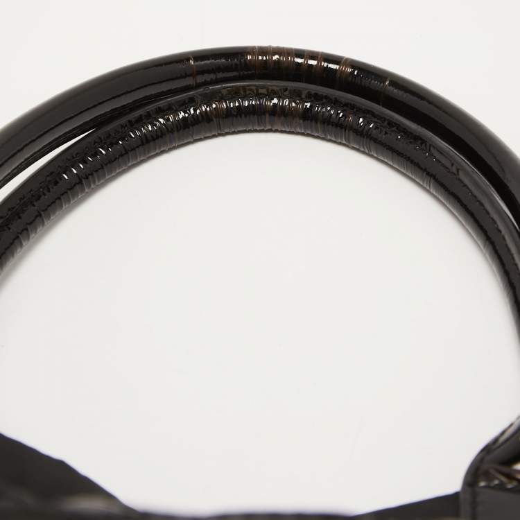 Pre Owned Tory Burch Black Patent Leather and Nylon Large Ella Tote