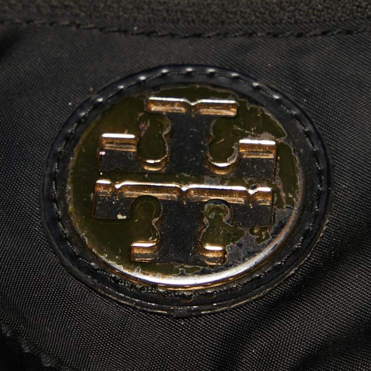 Pre Owned Tory Burch Black Patent Leather and Nylon Large Ella Tote