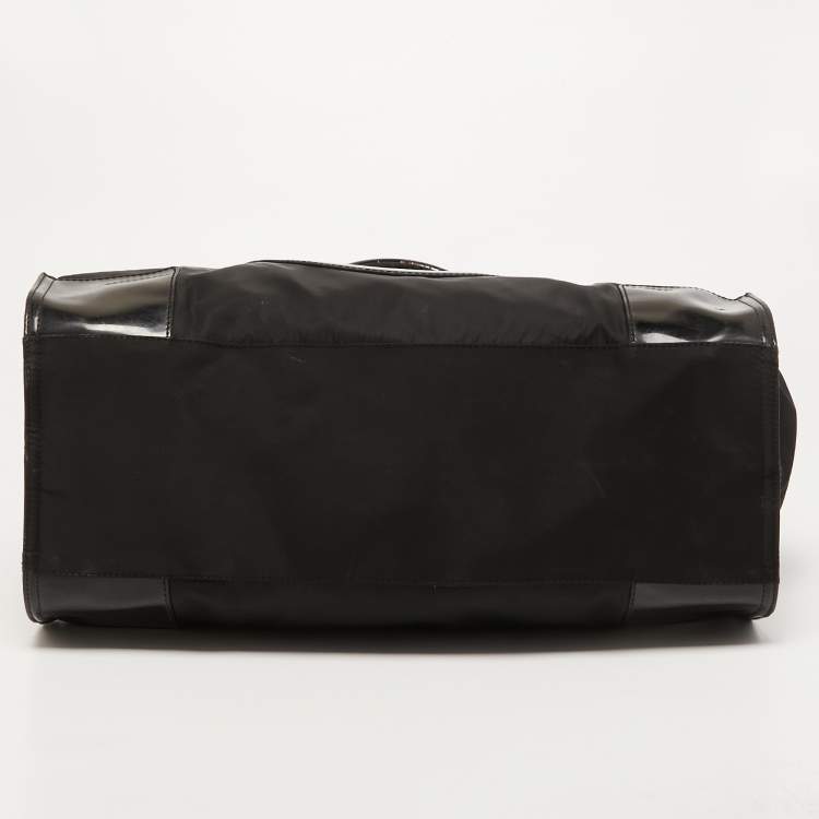 Pre Owned Tory Burch Black Patent Leather and Nylon Large Ella Tote