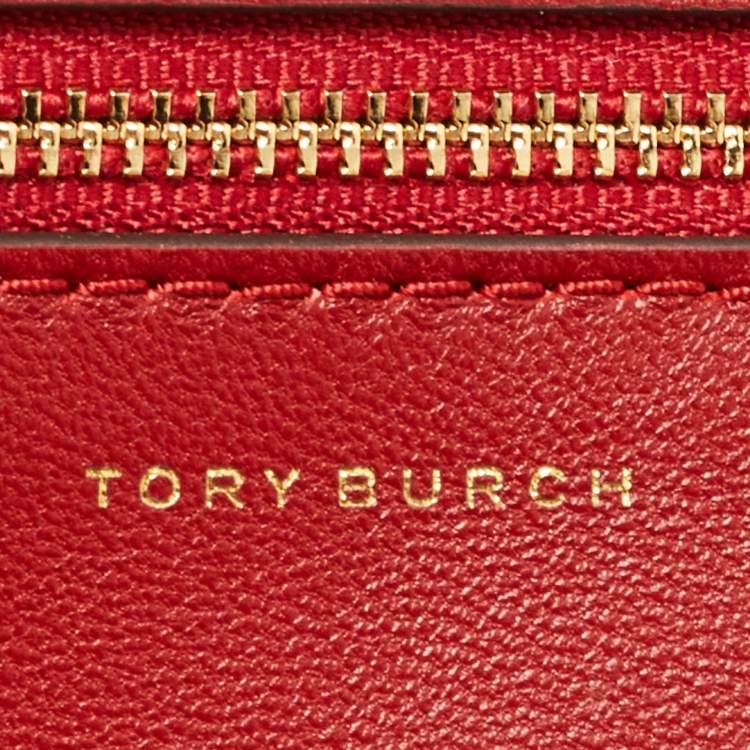 Pre Owned Tory Burch Red Chevron Quilted Leather Kira Wallet On Chain