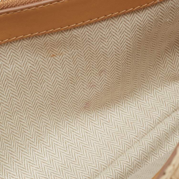 Pre Owned Tory Burch Beige Raffia Crochet Small Kira Shoulder Convertible Bag