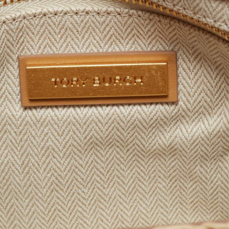 Pre Owned Tory Burch Beige Raffia Crochet Small Kira Shoulder Convertible Bag