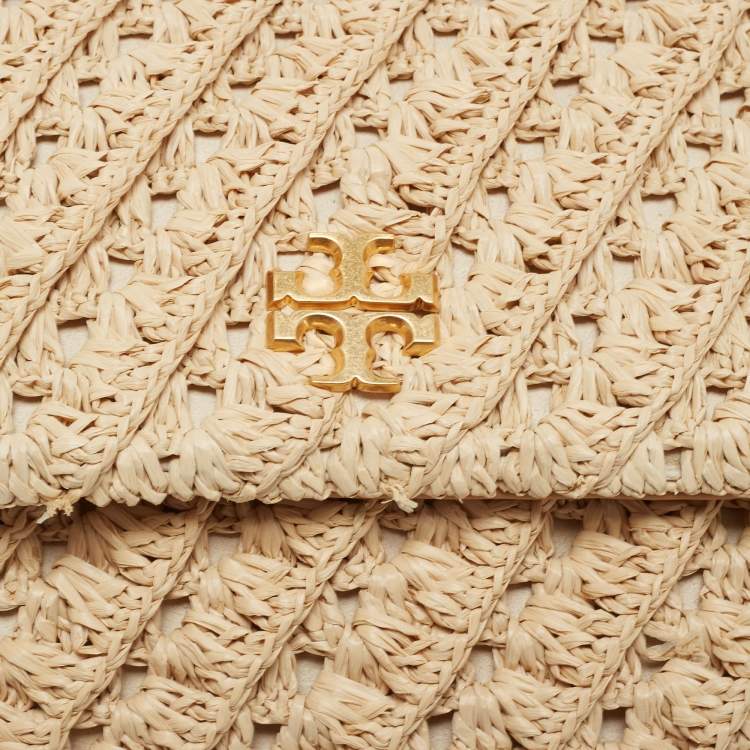 Pre Owned Tory Burch Beige Raffia Crochet Small Kira Shoulder Convertible Bag