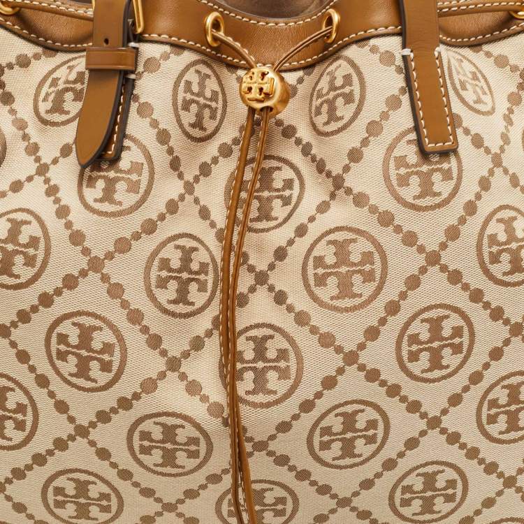مملوكة مسبقًا Tory Burch Beige T Monogram Jacquard Canvas and Leather Tote