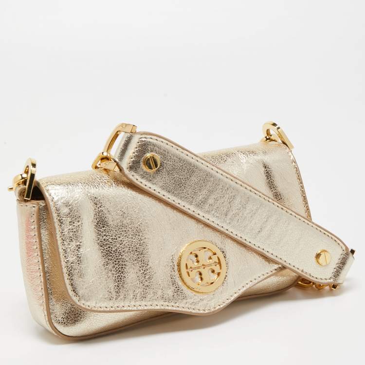 Pre Owned Tory Burch Gold Leather Chain Crossbody Bag