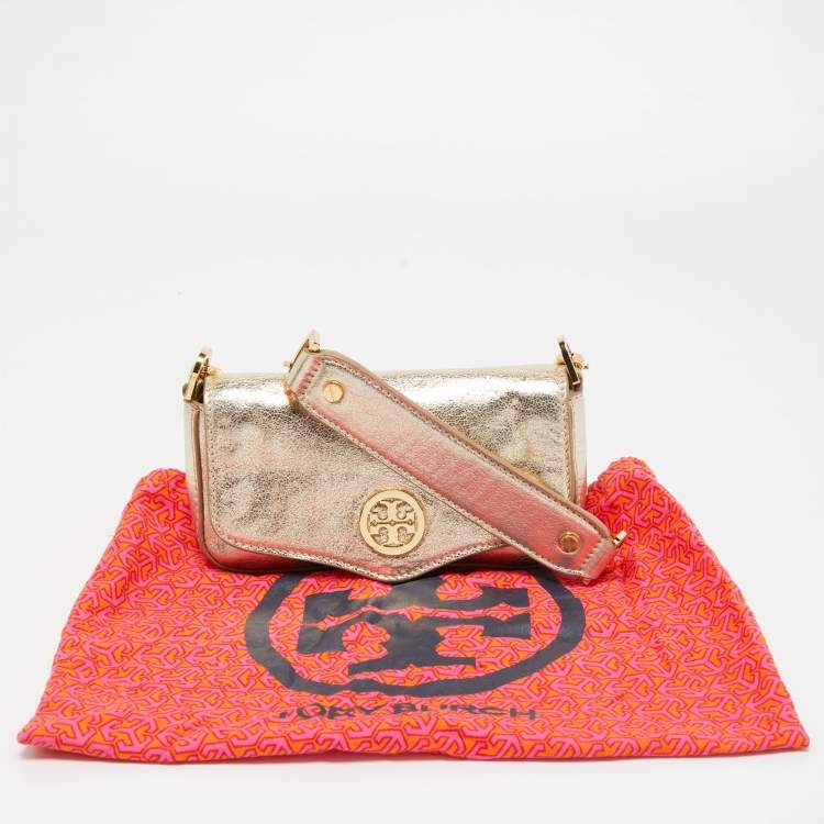 Pre Owned Tory Burch Gold Leather Chain Crossbody Bag