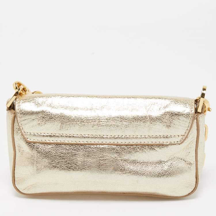 Pre Owned Tory Burch Gold Leather Chain Crossbody Bag