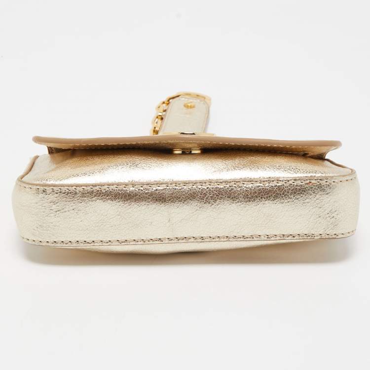 Pre Owned Tory Burch Gold Leather Chain Crossbody Bag