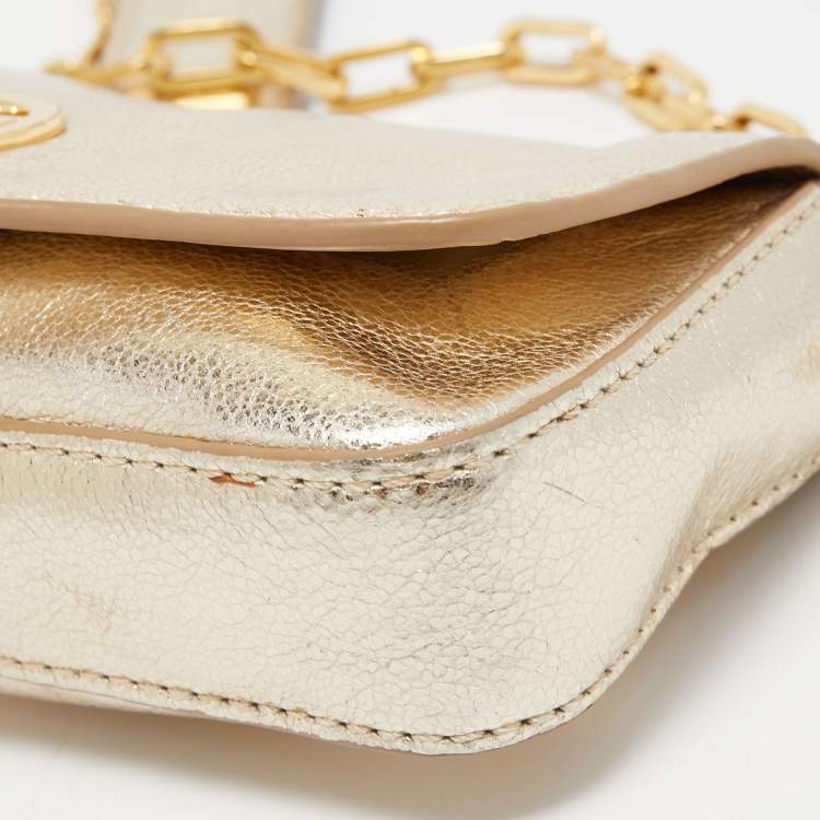 Pre Owned Tory Burch Gold Leather Chain Crossbody Bag