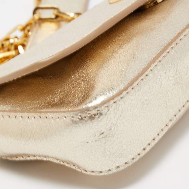Pre Owned Tory Burch Gold Leather Chain Crossbody Bag