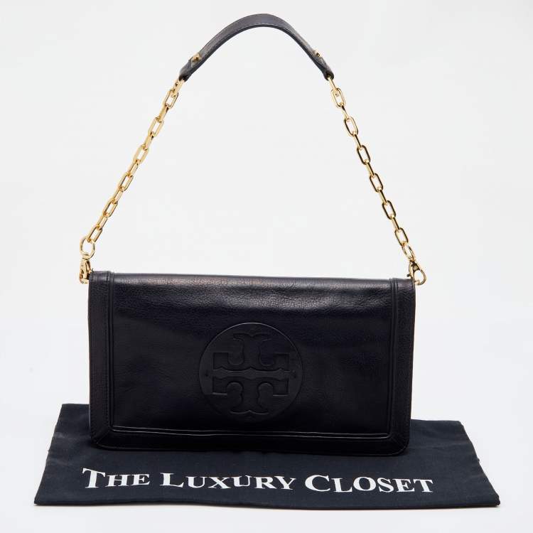 مملوكة مسبقًا Tory Burch Black Leather Reva Flap Shoulder Bag