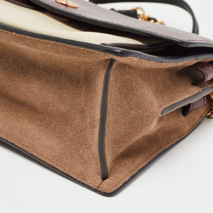 Pre Owned Tory Burch Multicolor Leather and Suede Mixed Material Robinson Shoulder Bag