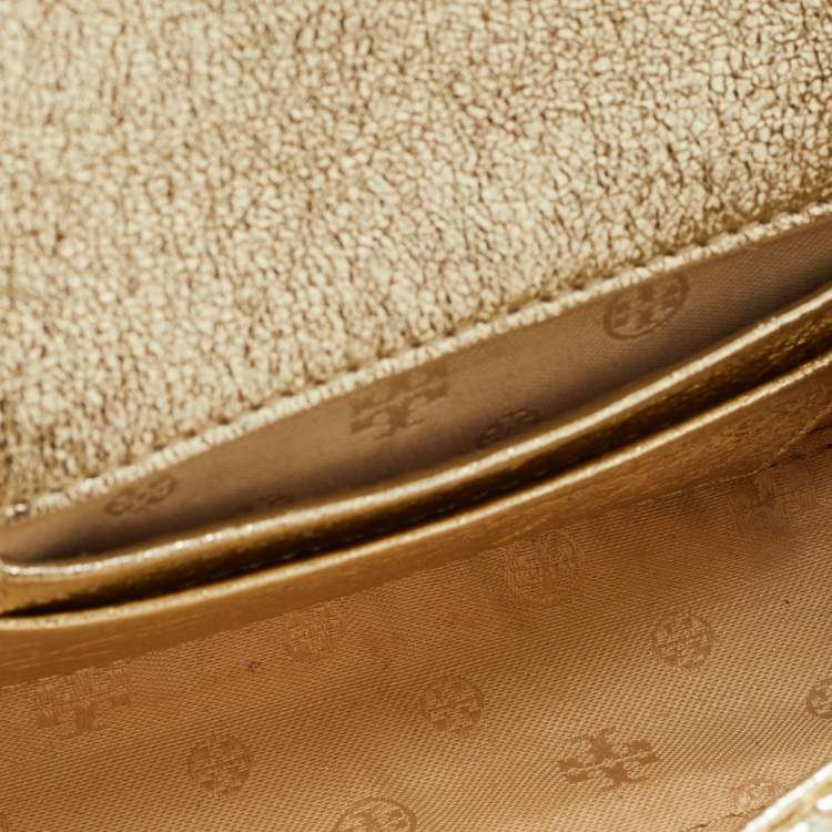 Pre Owned Tory Burch Gold Leather Mini Fleming Shoulder Bag