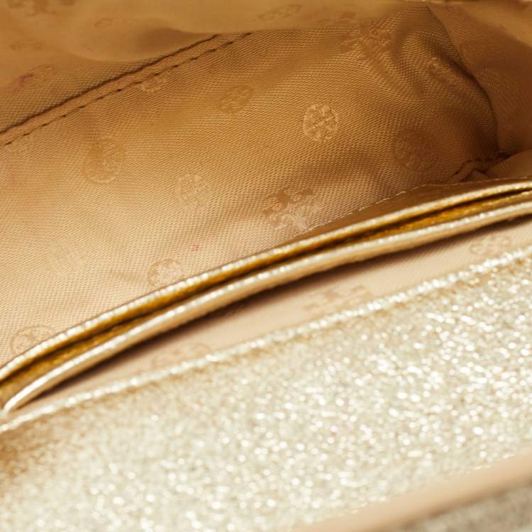 Pre Owned Tory Burch Gold Leather Mini Fleming Shoulder Bag
