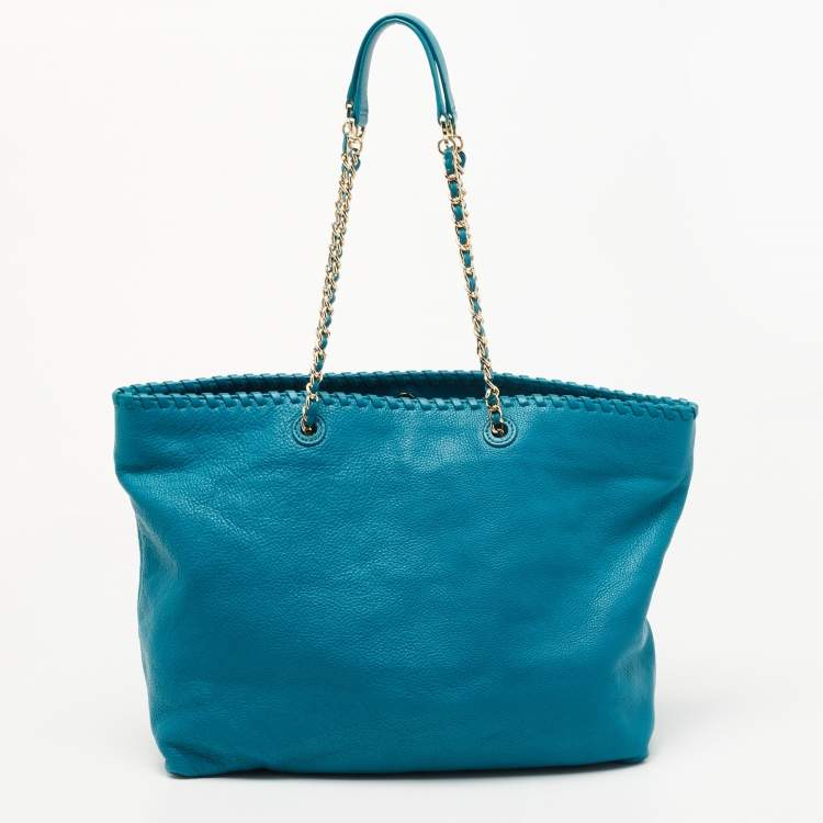 Pre Owned Tory Burch Green Leather  Whipstitch Marion Tote