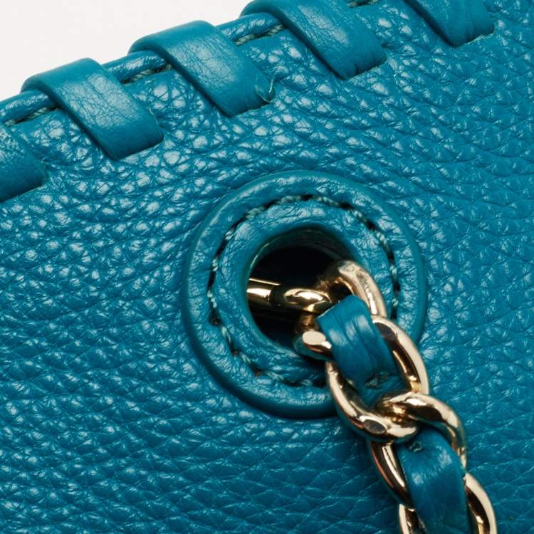 Pre Owned Tory Burch Green Leather  Whipstitch Marion Tote