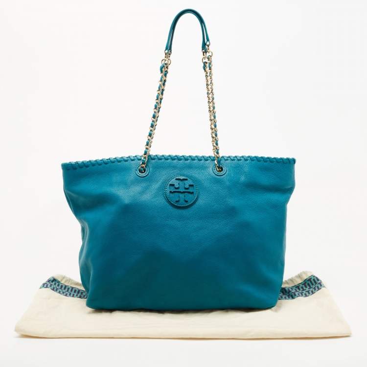 Pre Owned Tory Burch Green Leather  Whipstitch Marion Tote